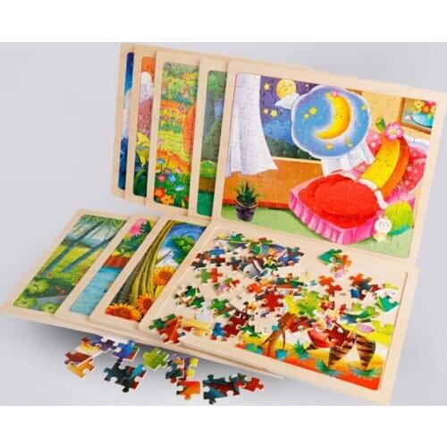 100 Pcs/Set Baby Toys Dinosaur Fairy Tale Cartoon Animals Jigsaw Puzzle Set Montessori Early Learning & Education Puzzle Toy