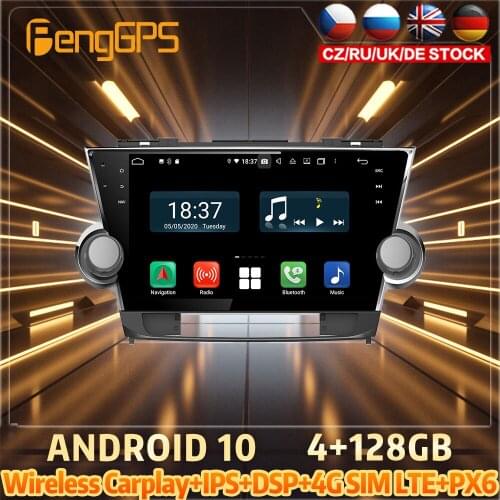 128G Android10 PX6 DSP For TOYOTA Highlander 2011 Car DVD GPS Navigation Auto Radio Stereo Video Multifunction CarPlay HeadUnit