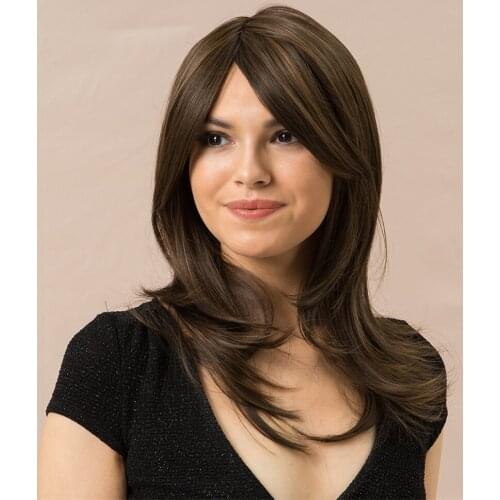 18'' Women Straight Layered Party Wig Light Brown Friendly Cosplay Wigs