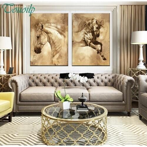 2 Pcs/Set Modern European diamond Painting Horse On Canvas Wall Art Picture for Living Room decor,DIY Diamond Embroidery animals