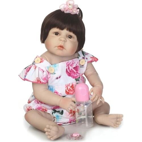 23" Full silicone reborn baby girls dolls lifelike newborn babies doll for child bathe doll bedtime toy NPK bebe doll reborn