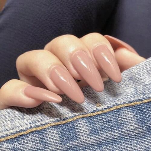 24PCS/box Artificial Nails With Glue Mid-length False Nail Pink Wearable Nail Stickers Finished Fake Nails Press On With Gift DL