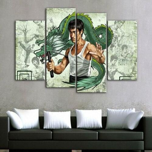 No Framed 4 Pcs Bruce Lee The Chinese Dragon Wall Art Canvas Posters Pictures Paintings Home Decor for Living Room Decoration