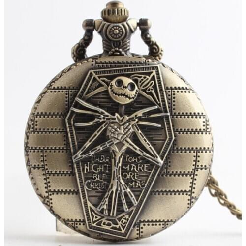50pcs/lot Bronze Nightmare before Christmas Quartz Pocket Watch Men Women Gift Watch Pendant Fob Watches Wholesale