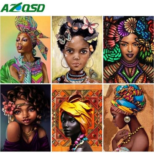 AZQSD 5D Diamond Painting African Woman Needlework Rhinestones Diamond Embroidery Portrait Cross Stitch Mosaic Home Decortion