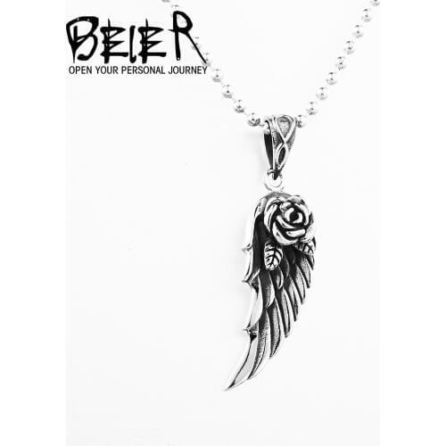 BEIER Cool Nice Detail Part Feather Flower Pendant Necklace For Man 316L Stainless Steel Gothic Personality Jewelry BP8-262