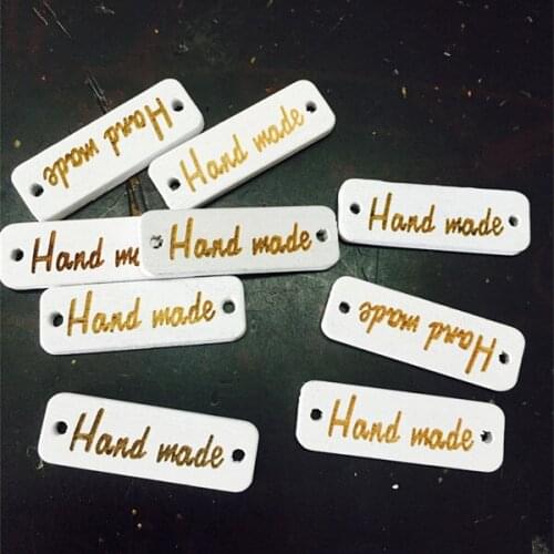 50PCs White Wooden Buttons Rectangle "Handmade" Letter Carved 2 Holes, 1x3.05cm Scrapbooking Crafts DIY