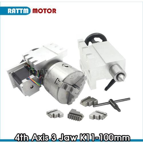 3 jaw chuck 4th Axis K11-100mm CNC dividing head/Rotation Axis & Tailstock for Mini CNC router engraving