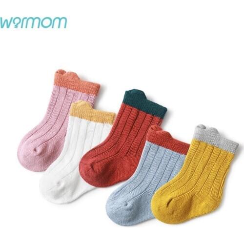 Warmom 3pairs Cotton Children Kids Socks for Girls Boys Winter Fall Spring Wear Stitching Color Fashion Casual Socks Baby Kids