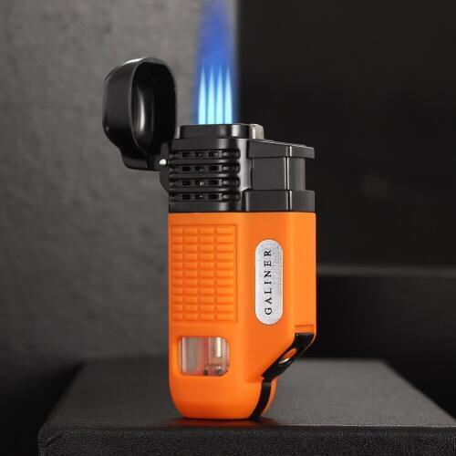 GALINER Plastic Windproof Cigar Lighter Butane 4 Jet Blue Flame Lighters Gas Torch Cakmak Portable Tools W/ Cigar Punch Cutter