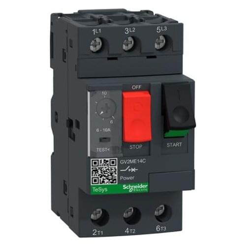 GV2M14 GV2ME14C GV2-ME14C 6.0-10A GV2ME14 Motor circuit breaker, TeSys GV2, 3P, 6-10 A, thermal magnetic, screw clamp terminal