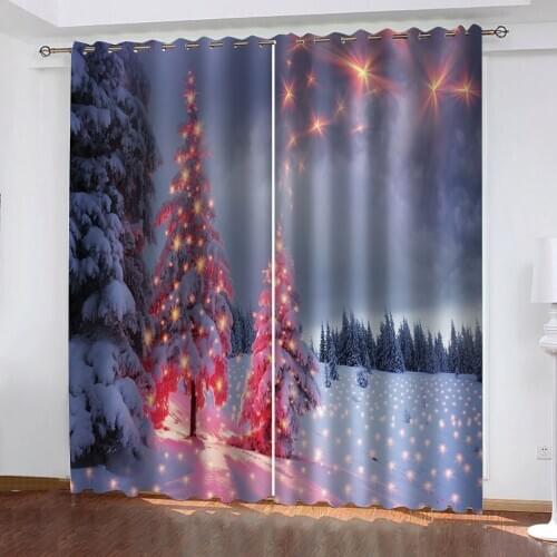Customized size Luxury Blackout 3D Window Curtains For Living Room white snow forest curtains chirstmas curtains