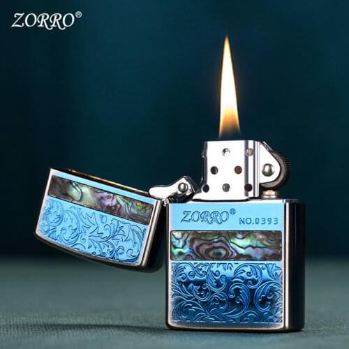 Zorro Kerosene Lighter Pure Copper Color Shell Classic Shell Gift Color Shell Smoked Blue Cigarettes Accessory
