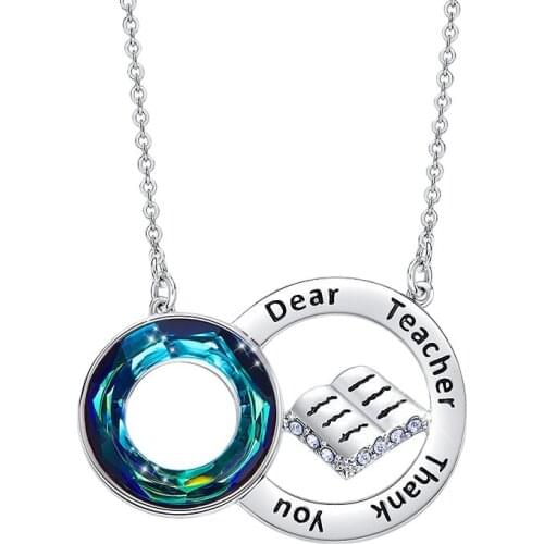 Colorful Crystal Professione Insegnante Silver Necklace for Women Silver Teacher and Books Pendant Necklace Jewelry Gifts
