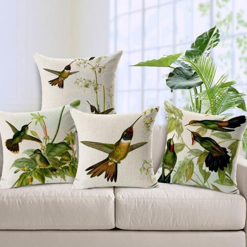 Hand painted Hummingbird Square Cushion Cover Decorative Pillows Covers Funda Cojin Housse De Coussin Vintage Home Decor