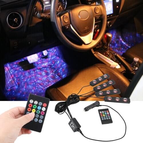 LEEPEE Music voice control USB Cigarette lighter RGB LED Bulb LED Strip Atmosphere Lamp Car Interior Foot Light 4Pcs/set