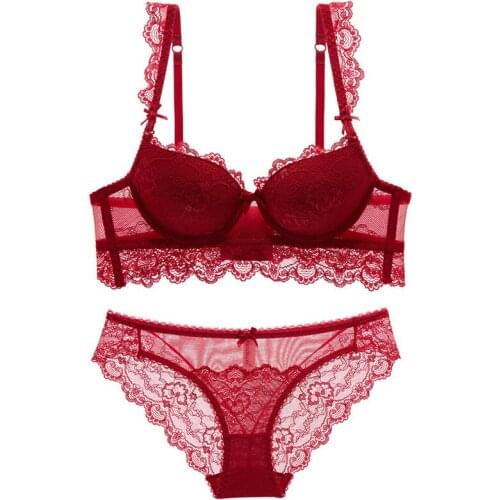 Fashion Sexy Bra Briefs Set Women Soft Push-up Bralette Thin 3/4 Cup Adjustable Straps Bow Lace Panties lenceria mujer