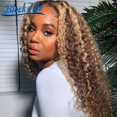 Mongolian Kinky Curly Wig 200% Highlight Wig Human Hair Remy Curly Frontal Wig 13x4 Transparent Lace Wigs 30 Inch Lace Front Wig