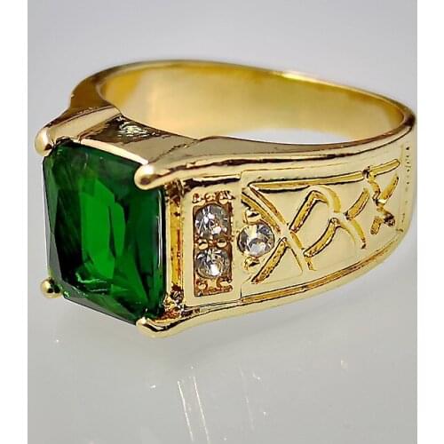New Set Green Square Zircon Ring Electroplating 14K Gold Ring Popular Order Wedding Jewelry for Men