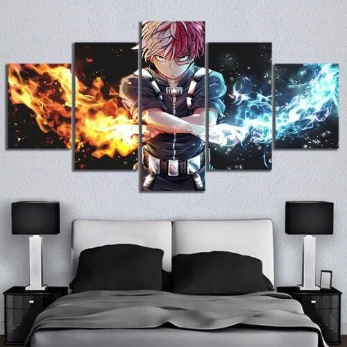 Wall Art Canvas Painting My Hero Academia Anime Poster Five Piece Set Modular Picture Home Decoration Childrens Room Frameless