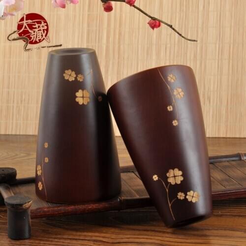 Natural Du Shan Water Cup Log Tea Cup Lemon Cup Carving Floral Art