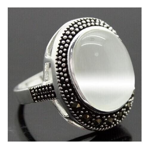 NEW JEWELRY VINTAGE WHITE OPAL MARCASITE 925 STERLING RING SIZE 6/7/8/9