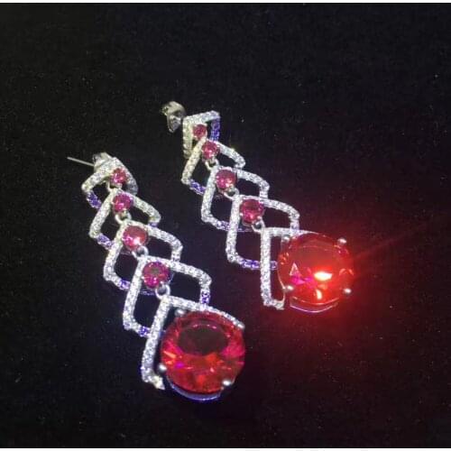 Red color 925 sterling silver with cubic zircon drop earring fine women jewelry free shipping