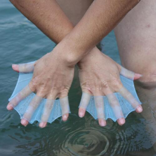 Silicone Hand Swimming Fins Flippers Swim Palm Finger Webbed Gloves Paddle
