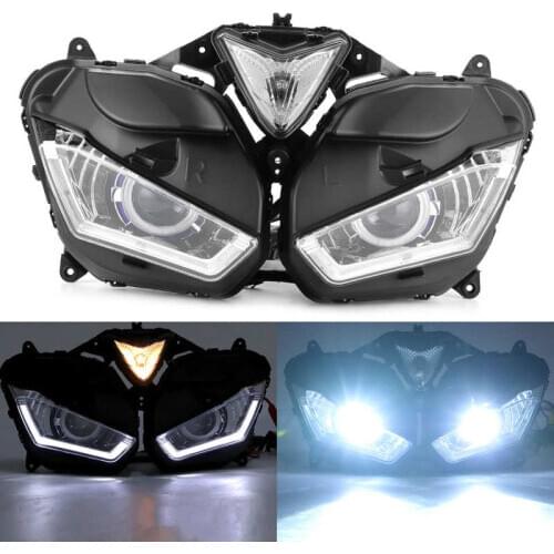 LED Headlight Assembly White Blue Angel Eyes High Low Beam Fit for Yamaha R3 R25 2015-2018 V2 Decorative Atmosphere Lamps
