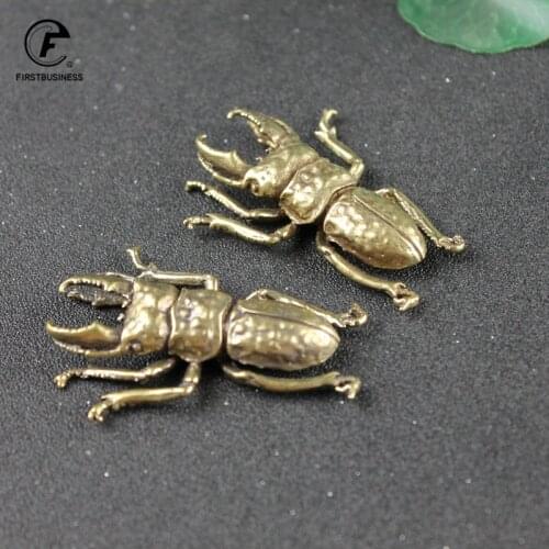 Solid Copper Beetle Decorations Brass Taurus Insect Miniature Figurines Long Horn Bug Satue Desk Decoration Ornament Crafts Gift