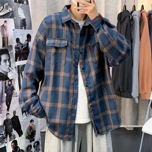 Spring shirt male long-sleeved youth Hong Kong style shirt Korean style handsome student trend tooling ins jacket