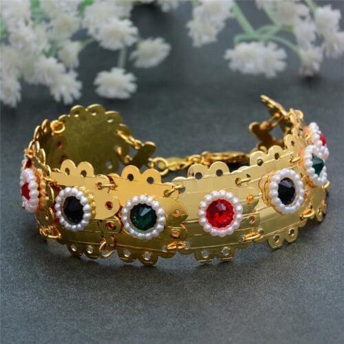 Wando 17.5cm+5cm Classic women Coin Jewelry Gold Color Women bracelet Islamic Arabic Middle East Gifts