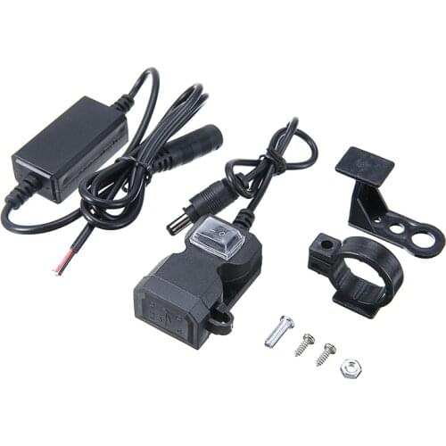 Motorbike Handlebar Charger Dual USB Charger E-Bike Motorcycle Waterproof Charging Adapter Power Socket For Mobile Phone GPS