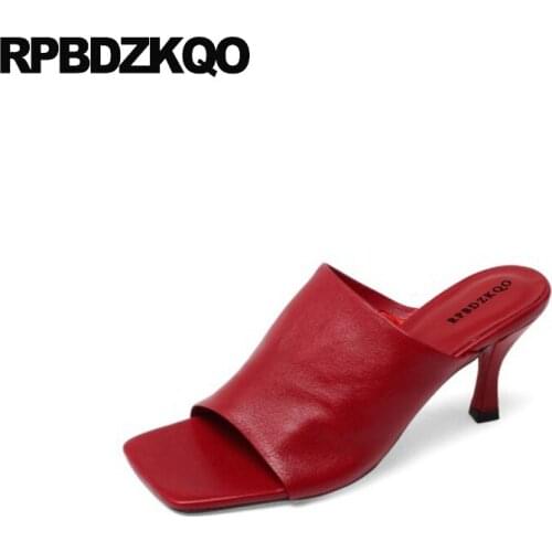 Shoes Women 11 High Quality Slides Pumps Open Toe Heels Luxury Designer Sandals Summer 2021 Slippers Stiletto Large Size Red