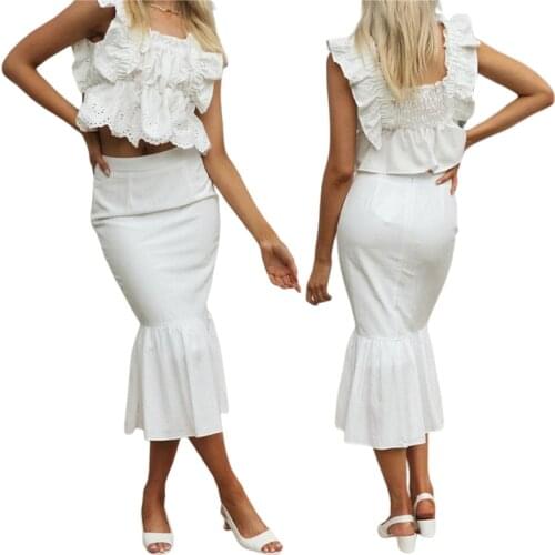 2021 Fashion Trend Women Solid Color Fishtail Skirt Slim Fit Ruffle Hem High Waist Skinny Casual Holiday Fitting Buttoms Skirts