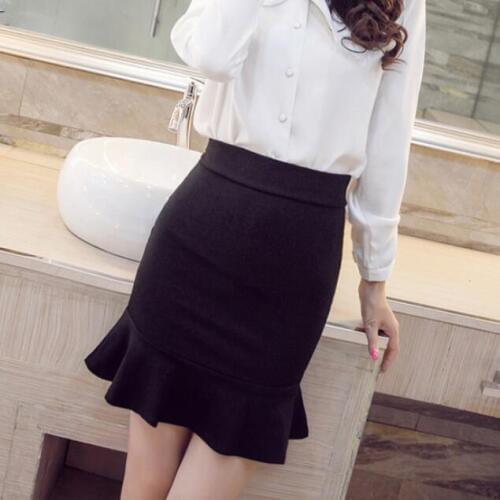 Plus Size Women Lotus Leaf Edge Fish Tail Package Hip Skirt Slim Elastic High Waist Skirts faldas mujer saia S-5XL