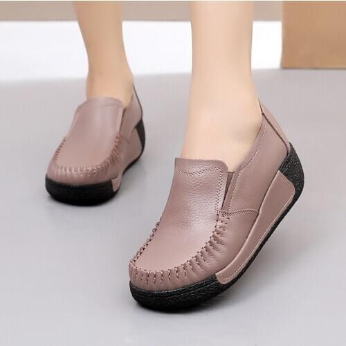 Women Loafers Platform Woman Slip on Sneakers Tassel Bowtie Womens Soft Genuine Leather Sewing Flat Female Shoes All Seasons