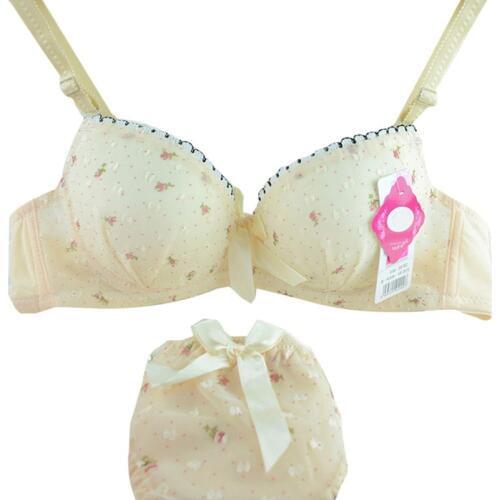 Women Bra Set Two Piece Lolita Lingerie Sexy Bra Push Up Panties Floral Seamless Underwear White Yellow Pink Bra and Panty Set