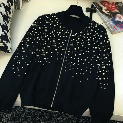 Autumn Winter Runway Sweaters Cardigans Women Luxury Knitted Christmas Sweater Hiqh Quality Pearl Beaded Cardigans Feminino Tops