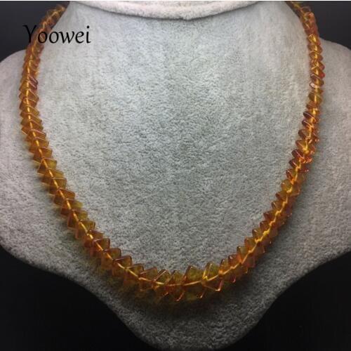 Yoowei Baltic Amber Necklace for Women Genuine Square Amber Chain Necklace Special Gift Natural Amber Beaded Long Women Jewelry