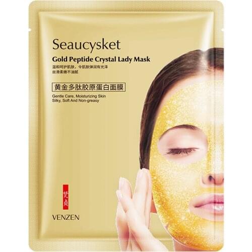 1pcs Gold Polypeptide Collagen Mask Anti-drying Face Moisturizing Whitening Anti-aging Facial Mask Facial Care