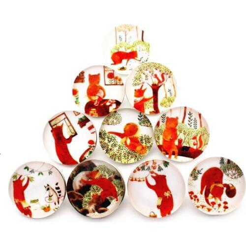 10pcs/lot New Glass Snap Jewelry Bear In Spring Animal Glass Snap Buttons Charms Fit 18mm/20mm DIY Snap Bracelet Necklace