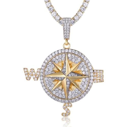 100% Micro Zircon Hip Hop Compass Double Color Pendant Necklace For Men Jewelry Factory Prices Iced Out Necklaces Custom Accept