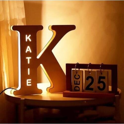 20/30CM Wooden Letter LED Light DIY Custom Name Light LED Light Personalized Bedroom Home Decoration Birthday Gift for Friend