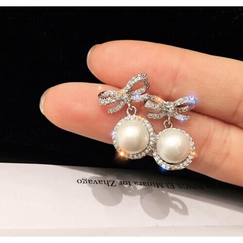 2020 new style big Pearl Earrings Bowknot fashion trend womens high sense Earrings