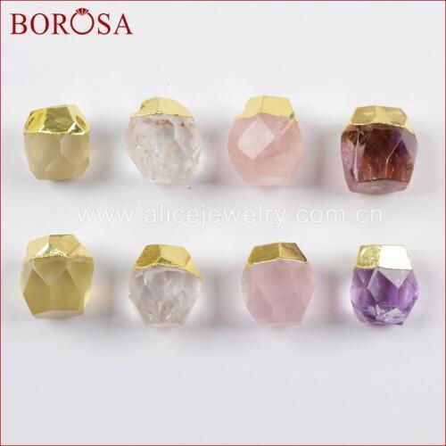 BOROSA 5/6PCS Multi-kind Faceted Stones Bead Natural Gems Amethysts White Crystal Quartz Charms for Jewelry Making WX1017