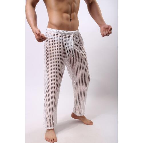 Mens Sexy Mesh Sheer Lounge Pants Sexy Long Pants Men Casual Trousers Soft Comfortable Sleep Bottoms Homewear Pants