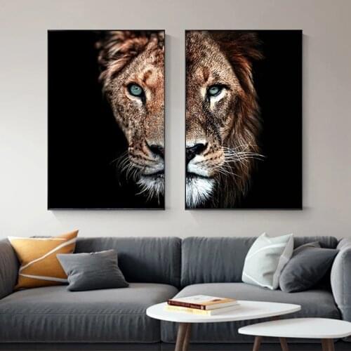 Black White Lion and Lioness Canvas Paintings Wall Art Pictures Modern Decorative Posters and Prints Painting for Living Room