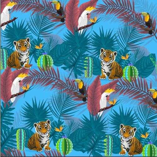 Polyester four-sided stretch fabric for dress jungle animal tiger pattern custom printing fabric thin dress shirt sewing by yard