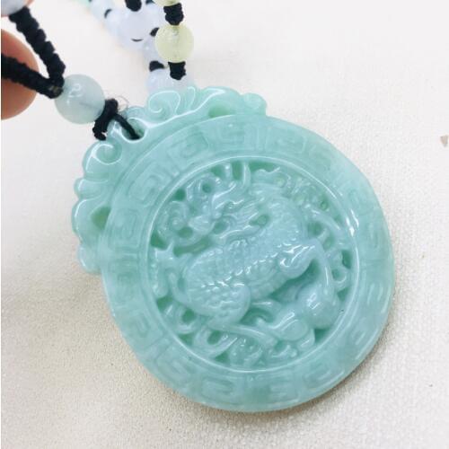 Pure natural Emerald jade hand carved light green unicorn pendant tricolor jade bead necklace men and women sweater chain